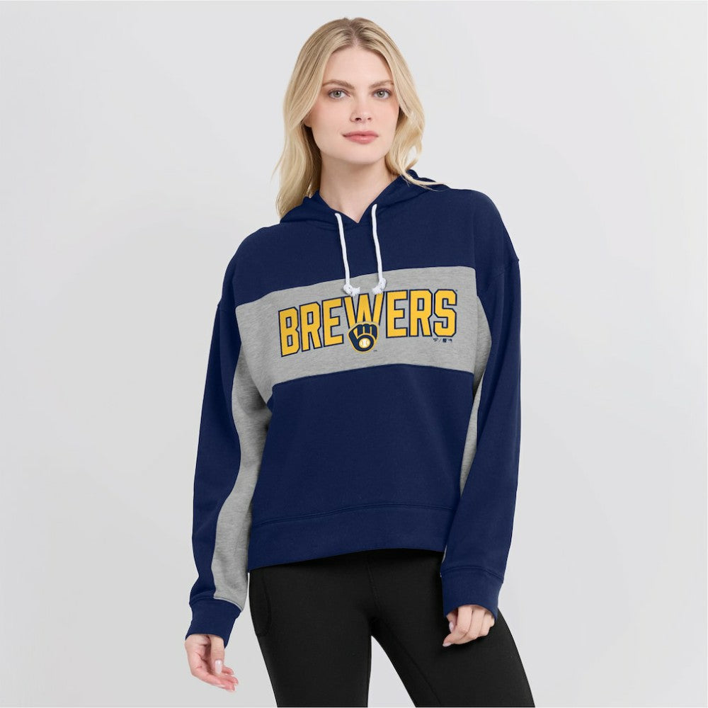 Milwaukee Brewers Women's Filled Stat Sheet Pullover Hoodie - Navy