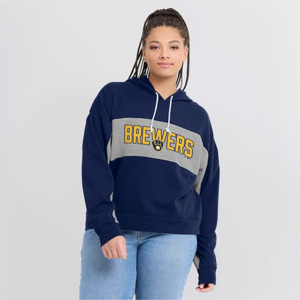 Milwaukee Brewers Women's Filled Stat Sheet Pullover Hoodie - Navy