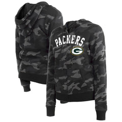 Green Bay Packers New Era Women's Camo Full-Zip Hoodie - Black on sale