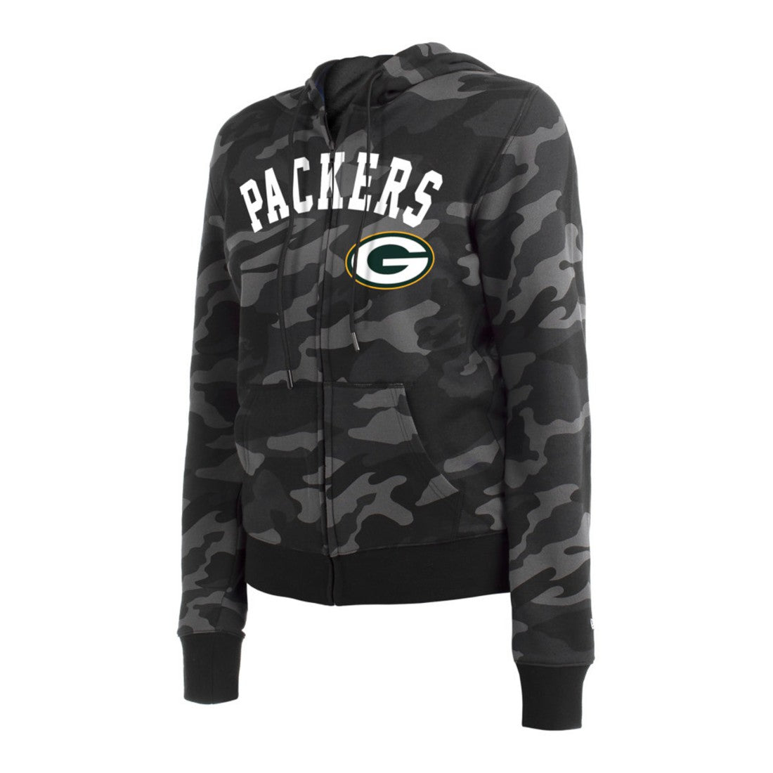 Green Bay Packers New Era Women's Camo Full-Zip Hoodie - Black on sale