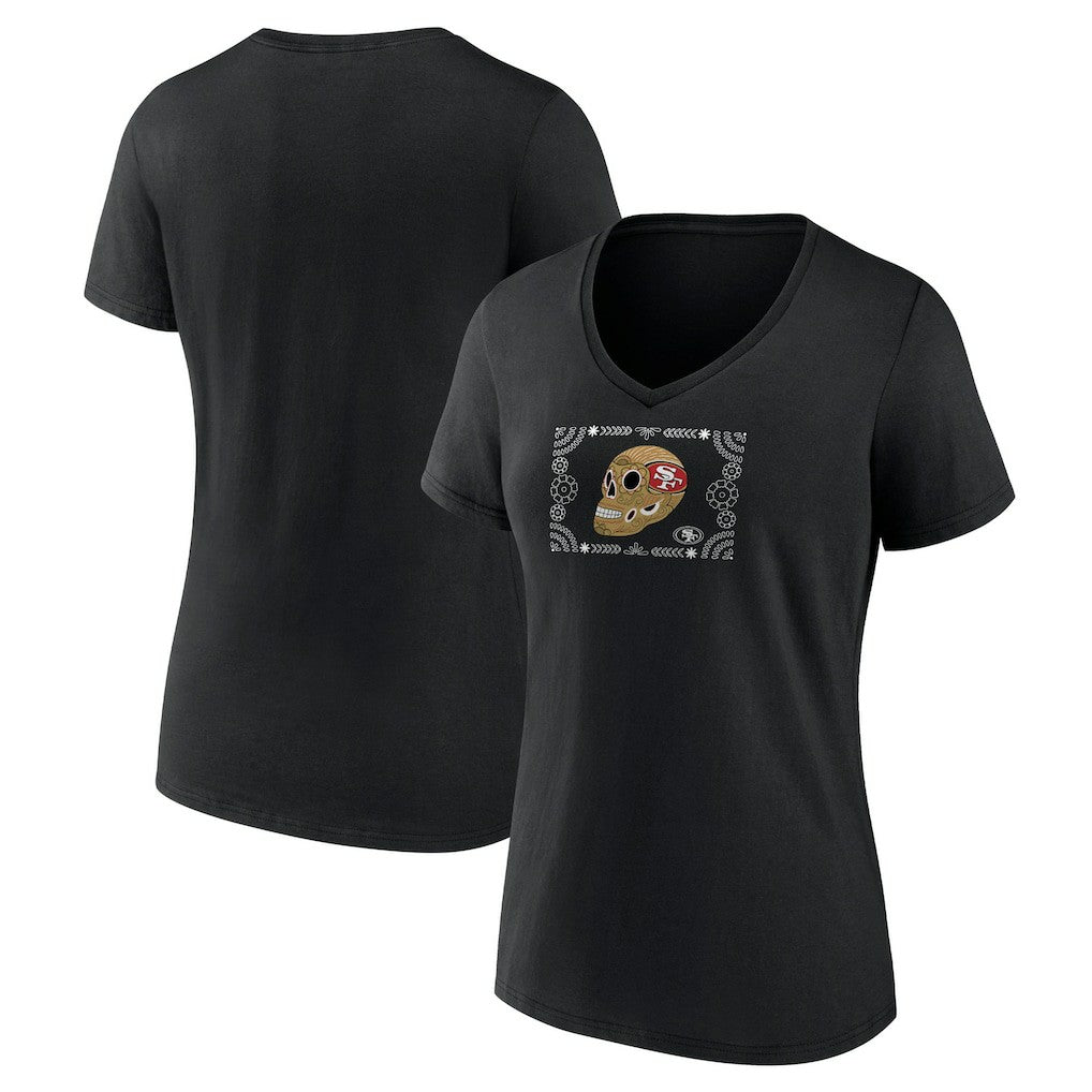 San Francisco 49ers Women's Sugar Skull V-Neck T-Shirt - Black online