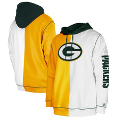 Green Bay Packers New Era Third Down Split Raglan Pullover Hoodie - Gold/White for sale