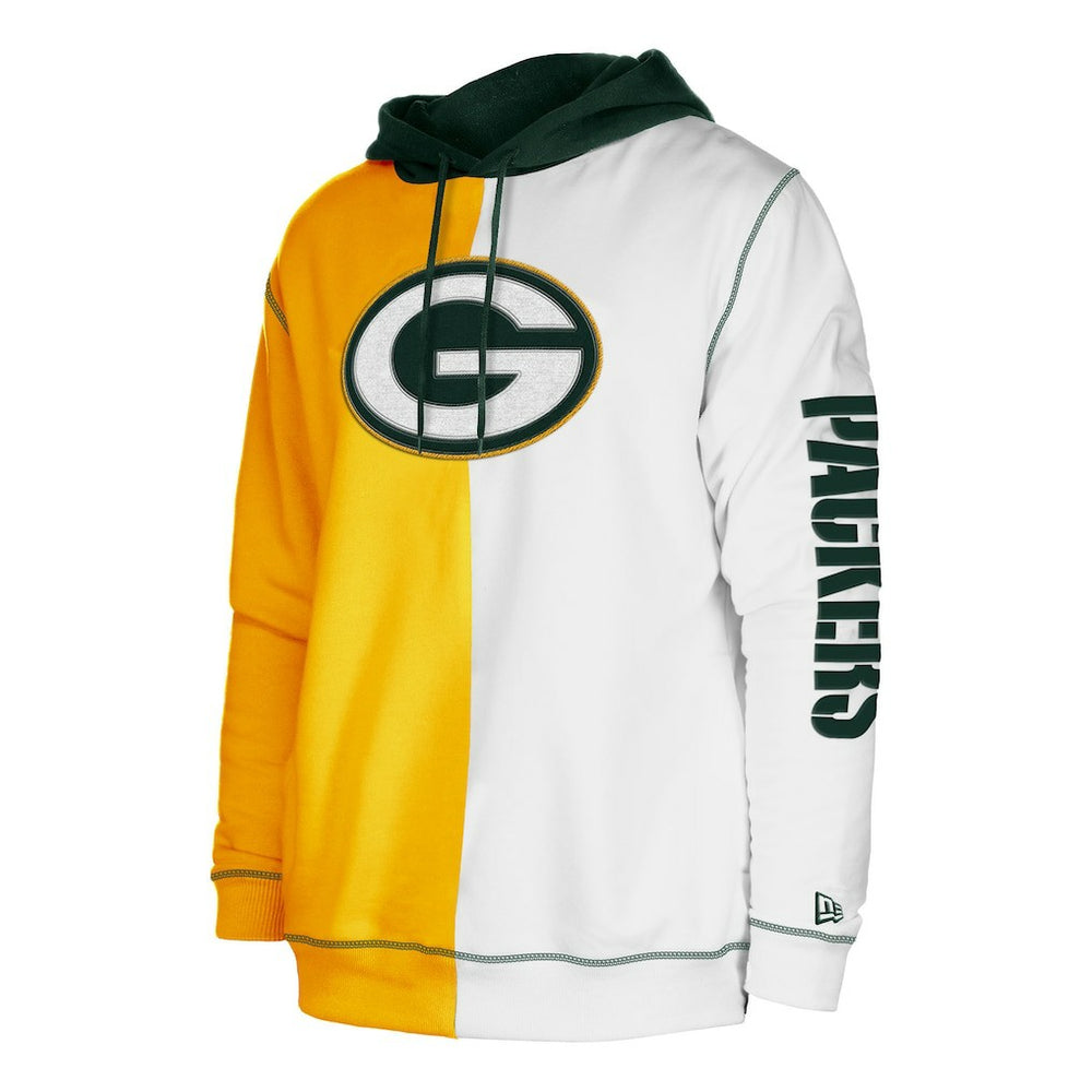 Green Bay Packers New Era Third Down Split Raglan Pullover Hoodie - Gold/White for sale