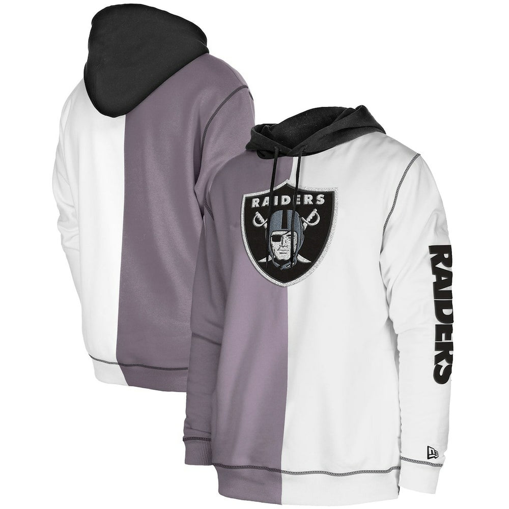 Las Vegas Raiders New Era Third Down Split Raglan Pullover Hoodie - Silver/White cheap