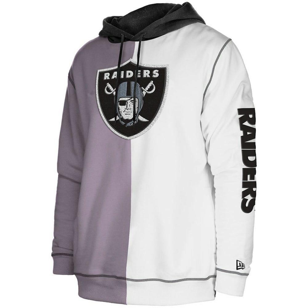 Las Vegas Raiders New Era Third Down Split Raglan Pullover Hoodie - Silver/White cheap