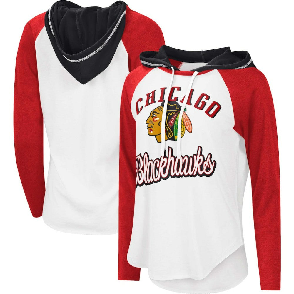 Chicago Blackhawks G-III 4Her by Carl Banks Women's MVP Raglan Lightweight Hooded T-Shirt White/Heather Red