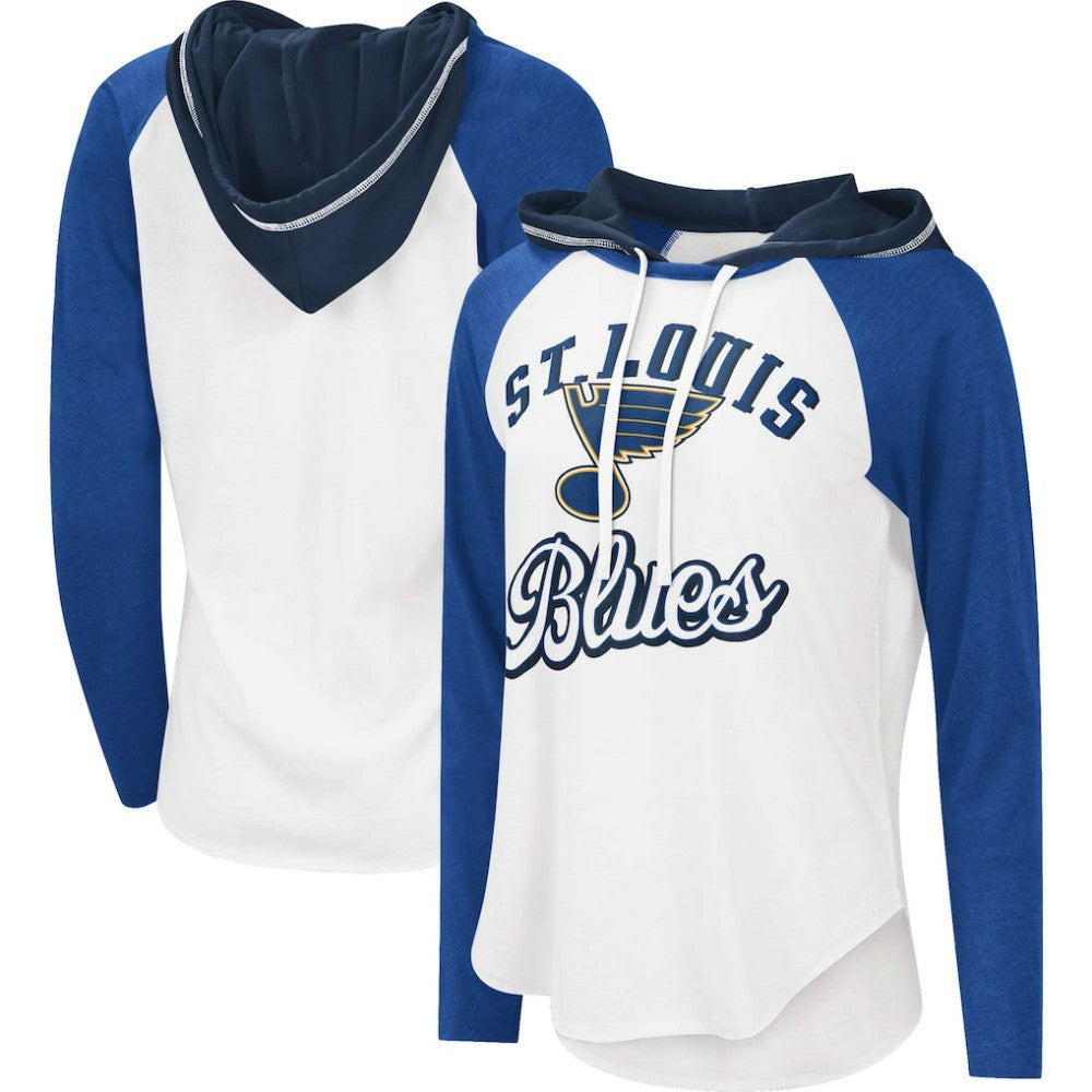 St. Louis Blues G-III 4Her by Carl Banks Women's MVP Raglan Lightweight Hooded T-Shirt White/Blue