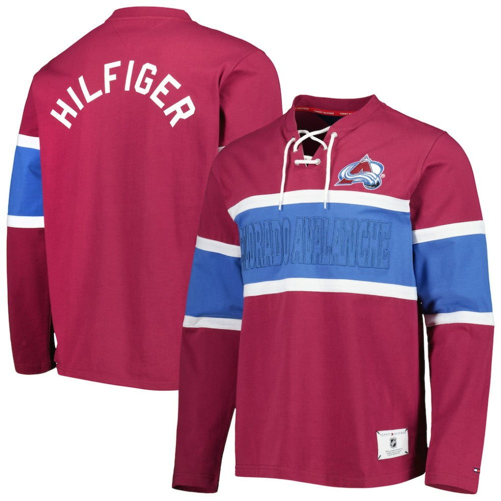 Colorado Avalanche Tommy Hilfiger Walter Lace-Up Long Sleeve Top Burgundy