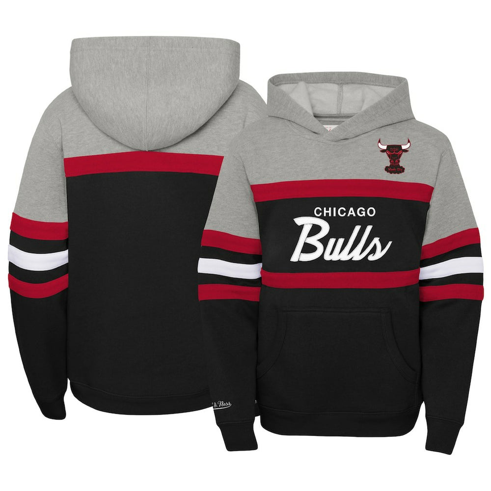 Chicago Bulls Youth Hardwood Classics Head Coach Pullover Hoodie - Black/Heather Gray | Mitchell & Ness sale