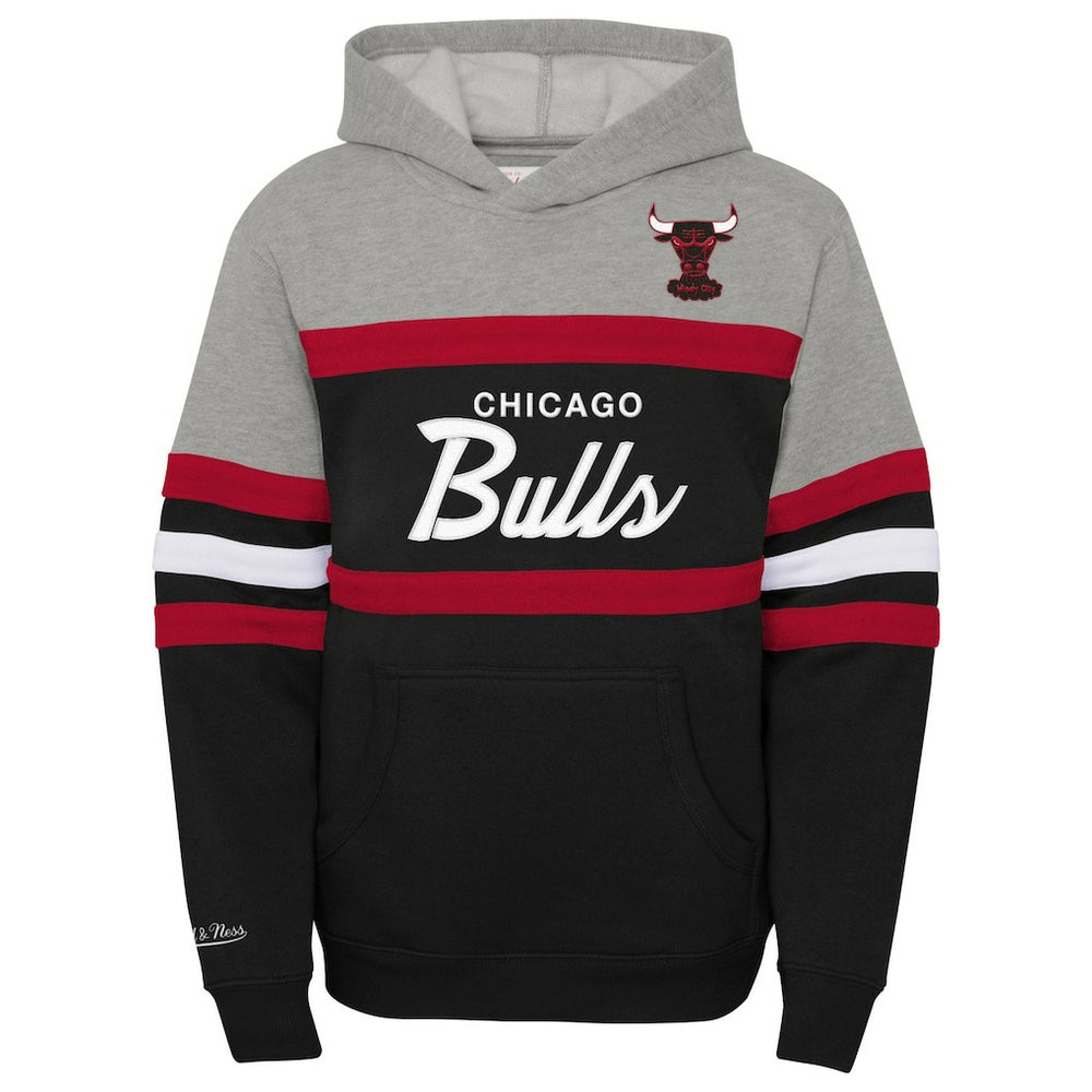 Chicago Bulls Youth Hardwood Classics Head Coach Pullover Hoodie - Black/Heather Gray | Mitchell & Ness sale