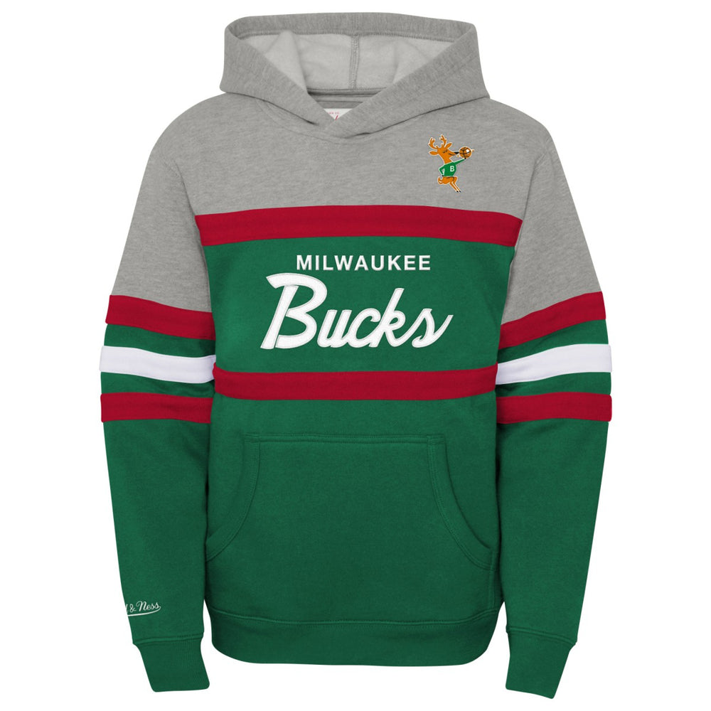 Milwaukee Bucks Youth Hardwood Classics Head Coach Pullover Hoodie - Green/Heather Gray | Mitchell & Ness sale