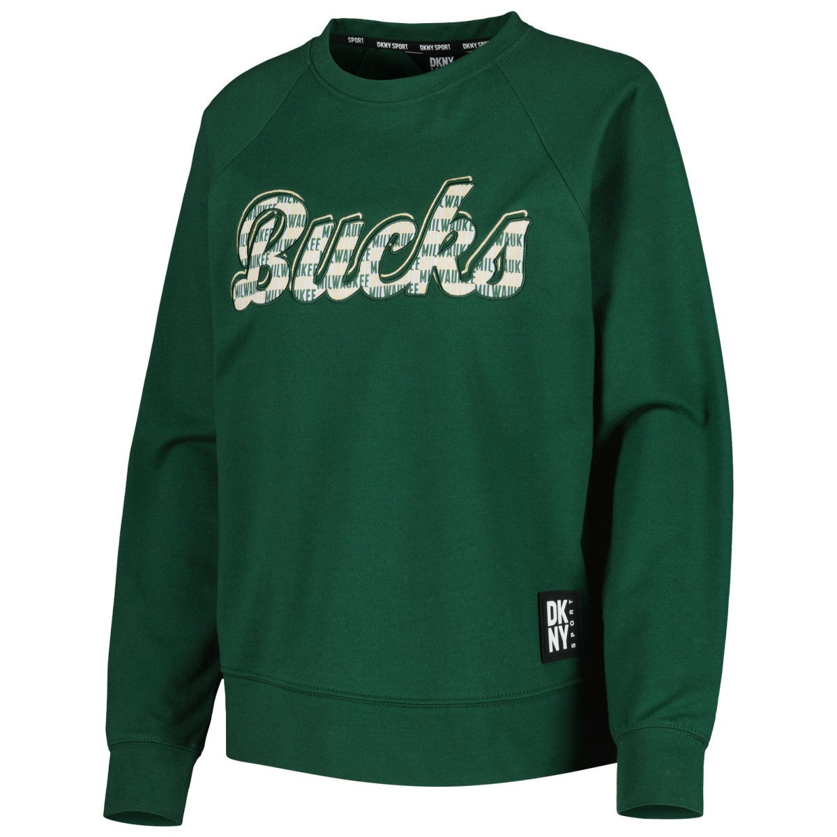 Milwaukee Bucks DKNY Sport Women's Regina Raglan Pullover Sweatshirt - Hunter Green for sale