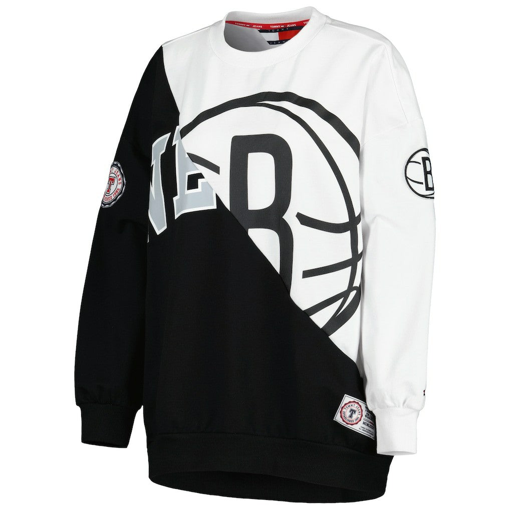 Brooklyn Nets Tommy Jeans Women's Ariel Pullover Sweatshirt - Black/White on sale