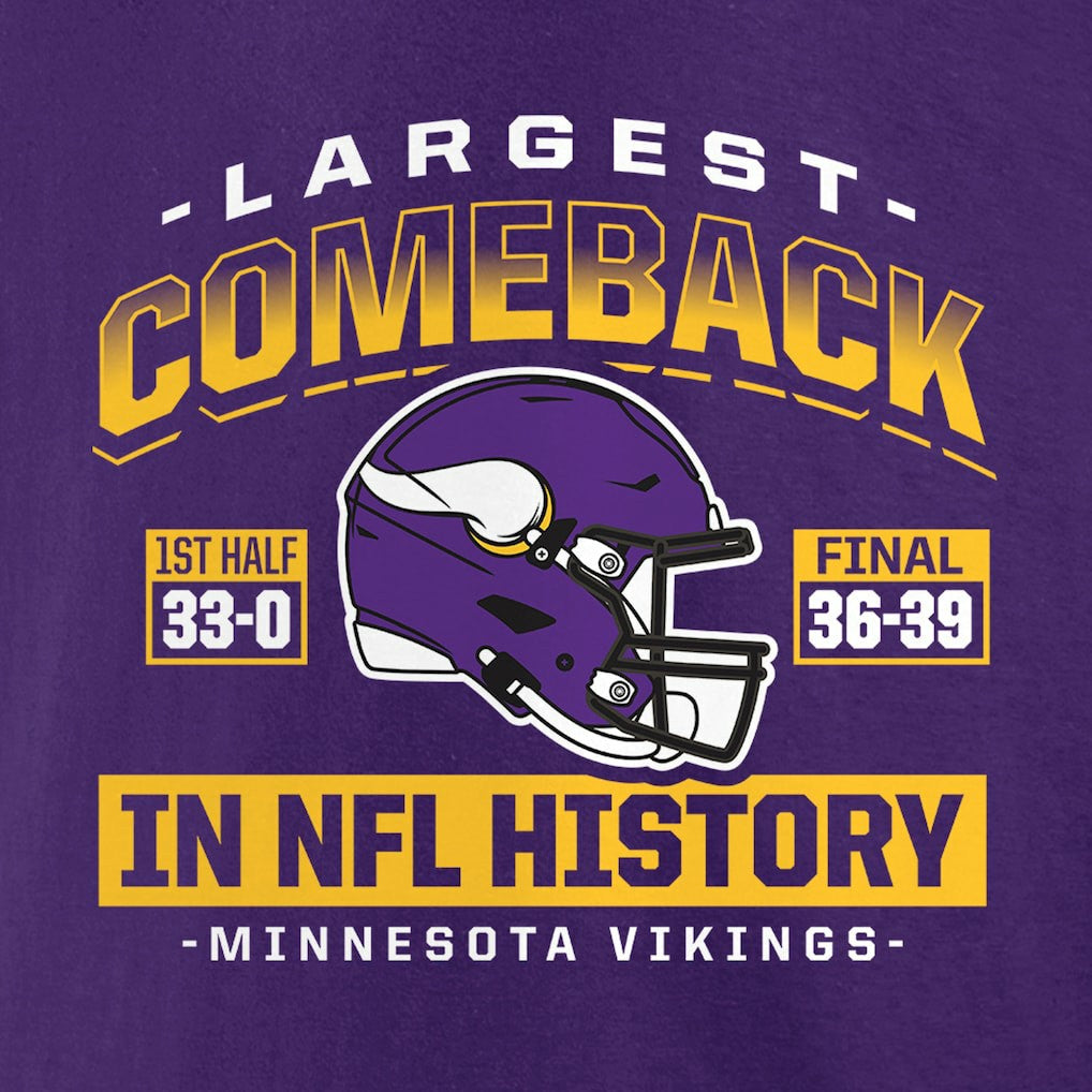 Minnesota Vikings Largest Comeback T-Shirt - Purple for sale