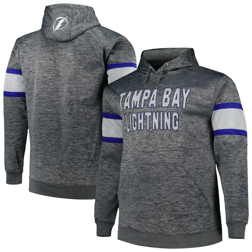 Tampa Bay Lightning Big & Tall Stripe Pullover Hoodie Heather Charcoal
