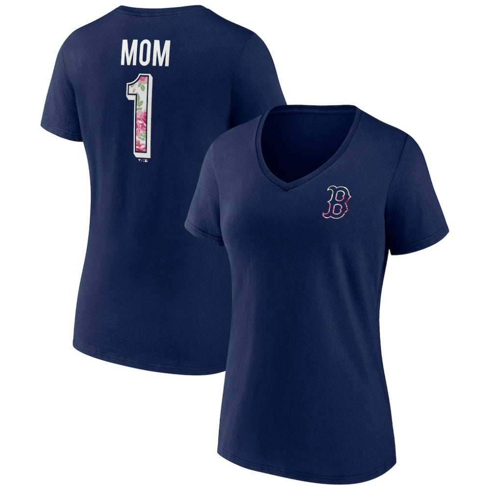 Boston Red Sox Women's Team Logo Mother's Day V-Neck T-Shirt - Navy
