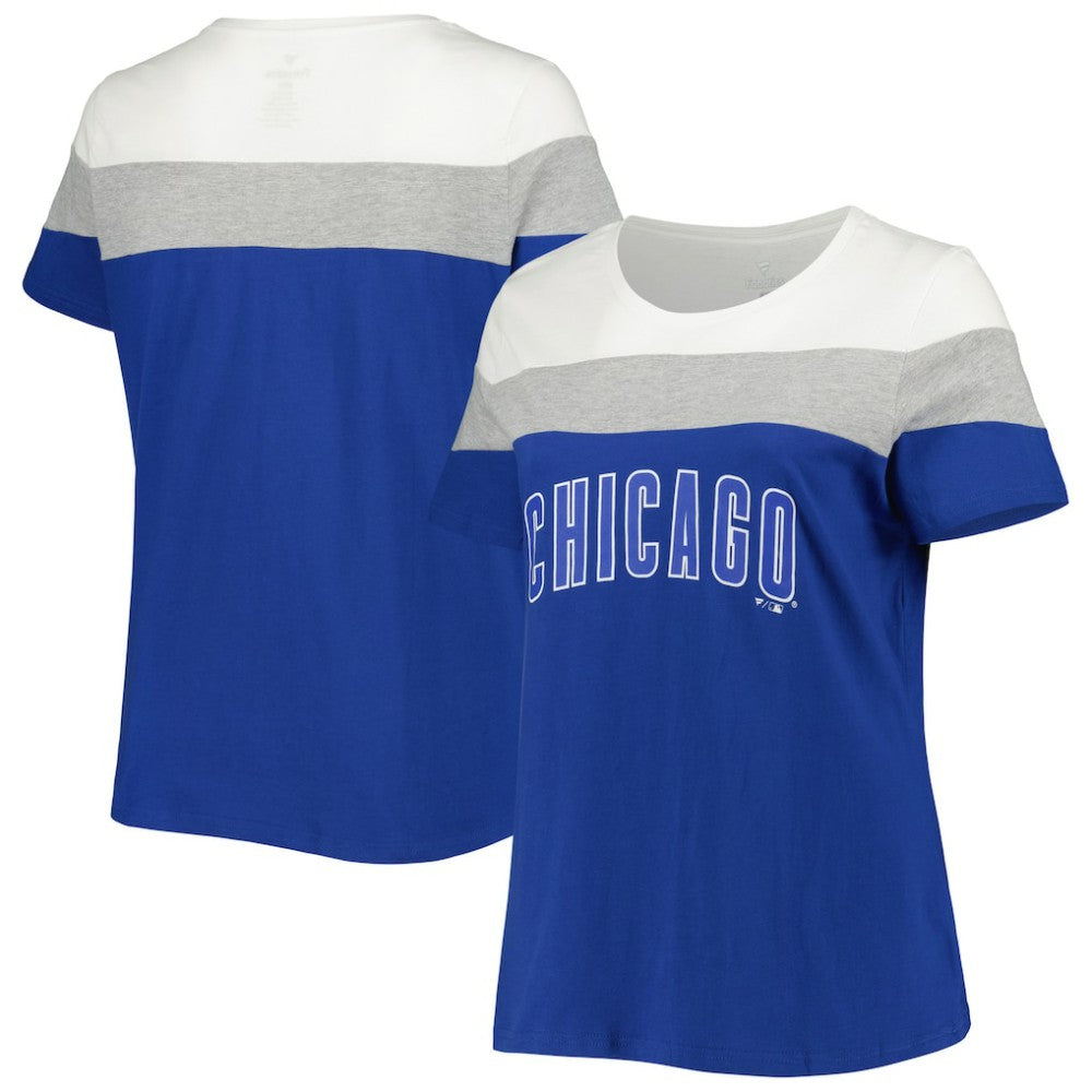 Chicago Cubs Women's Plus Size Colorblock T-Shirt - Royal/Heather Gray