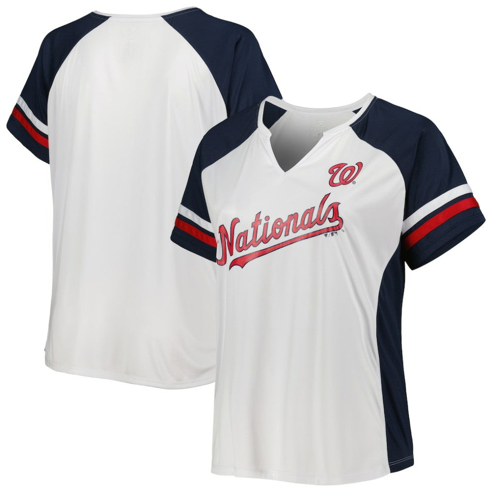 Washington Nationals Women's Plus Size Notch Neck T-Shirt - White/Navy