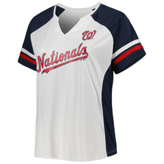Washington Nationals Women's Plus Size Notch Neck T-Shirt - White/Navy