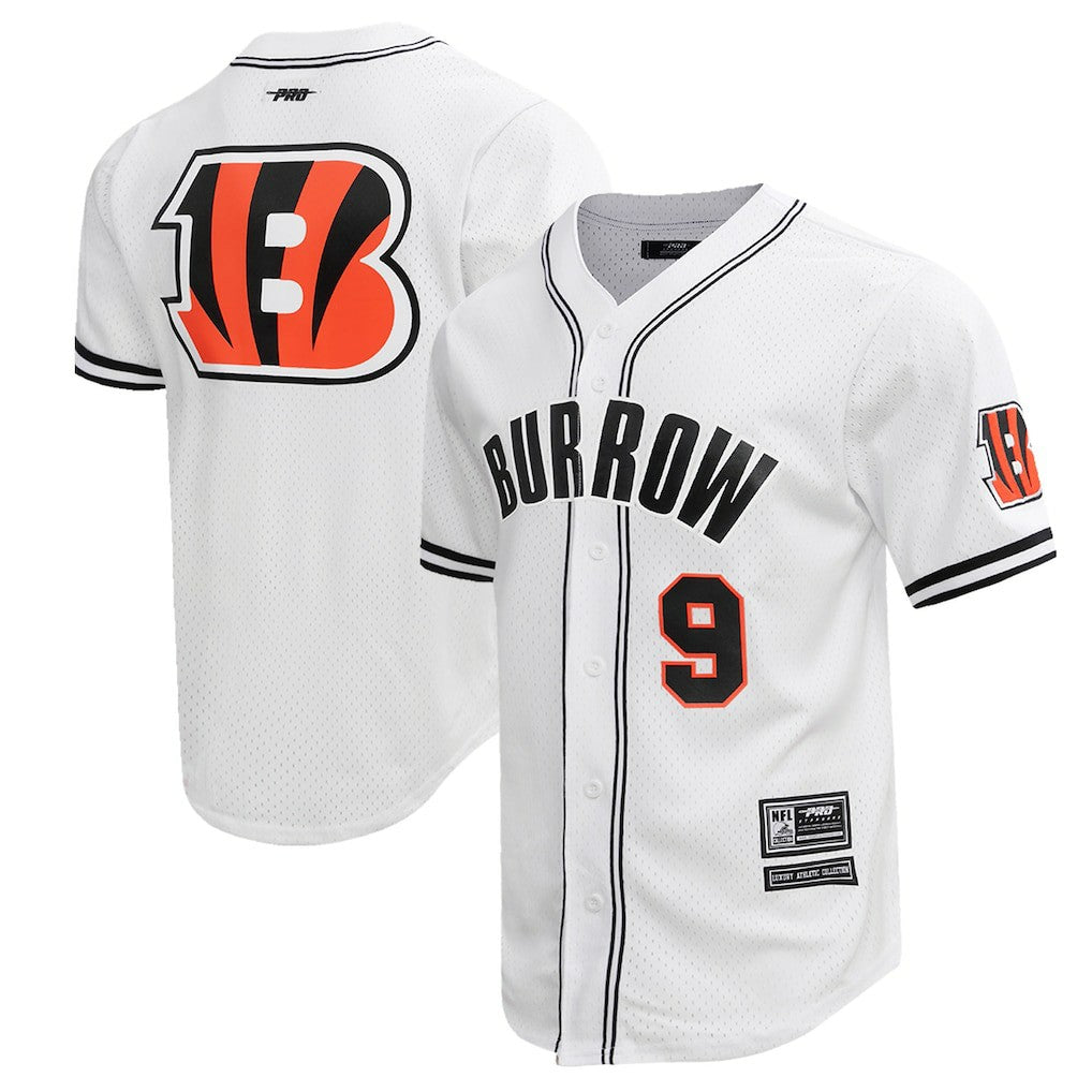 Joe Burrow Cincinnati Bengals Pro Standard Mesh Baseball Button-Up T-Shirt - White on sale