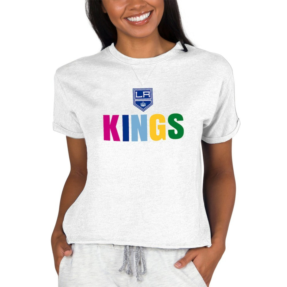 Los Angeles Kings Concepts Sport Women's Tri-Blend Mainstream Terry Short Sleeve Sweatshirt Top Oatmeal
