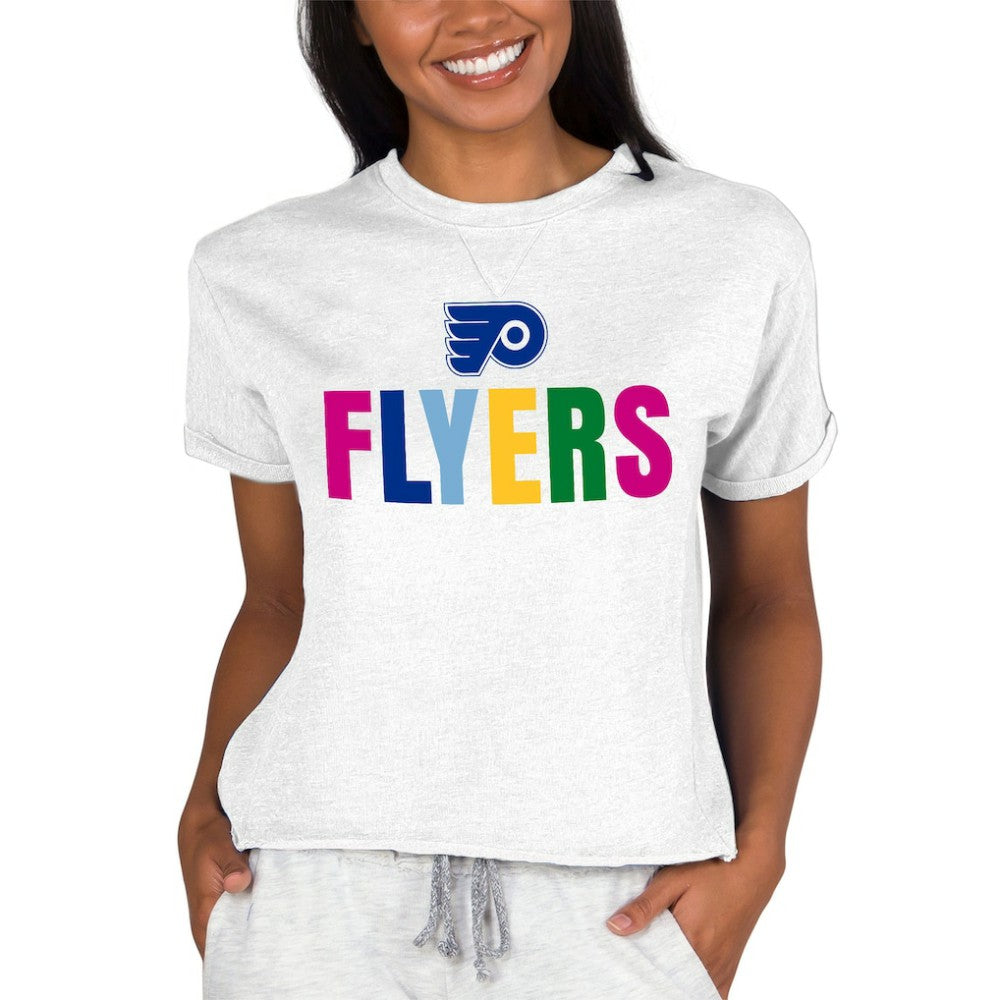 Philadelphia Flyers Concepts Sport Women's Tri-Blend Mainstream Terry Short Sleeve Sweatshirt Top Oatmeal