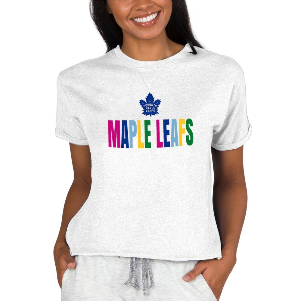 Toronto Maple Leafs Concepts Sport Women's Tri-Blend Mainstream Terry Short Sleeve Sweatshirt Top Oatmeal