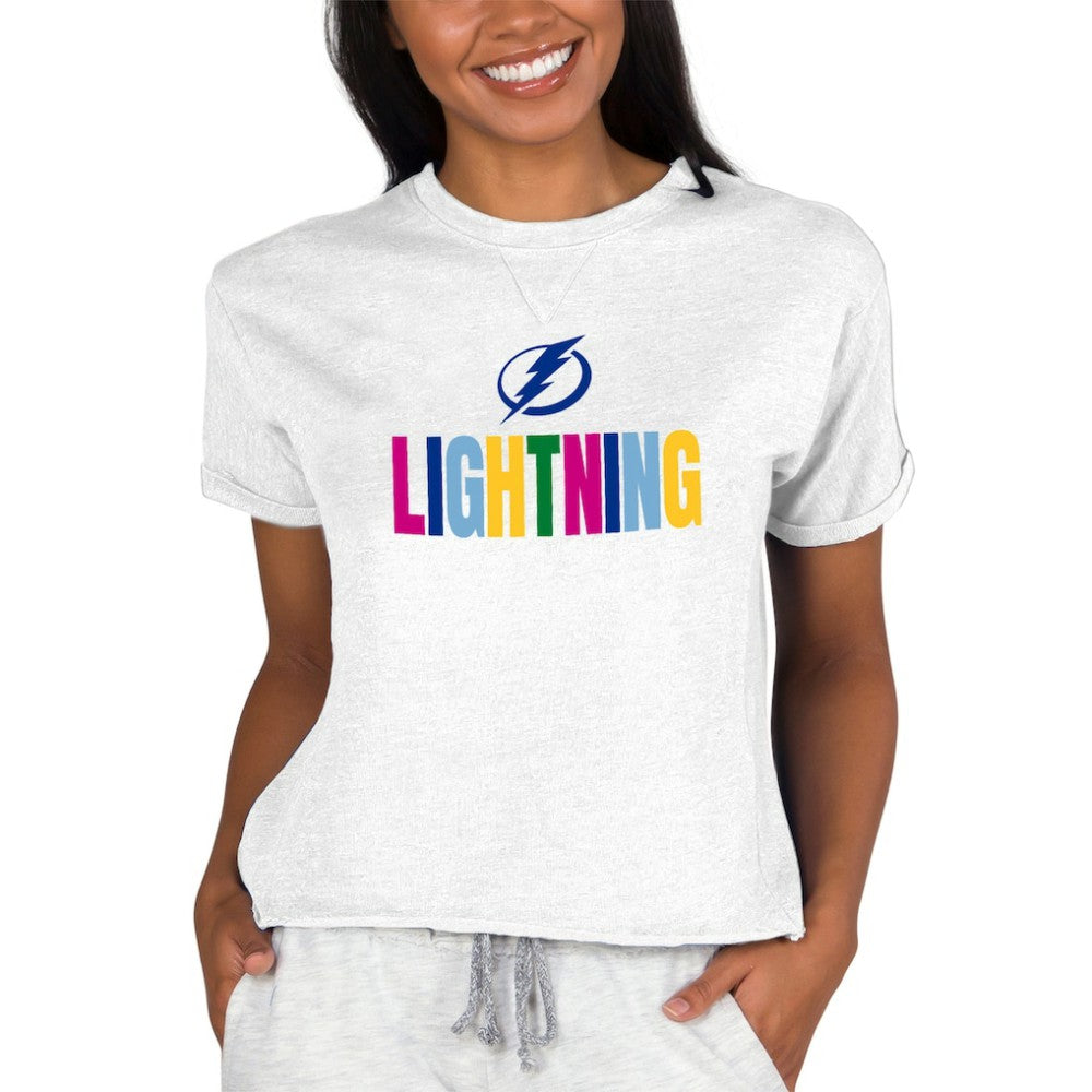 Tampa Bay Lightning Concepts Sport Women's Tri-Blend Mainstream Terry Short Sleeve Sweatshirt Top Oatmeal