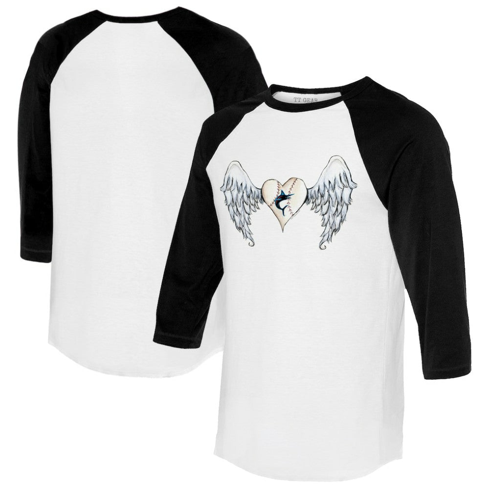 Miami Marlins Tiny Turnip Women's Angel Wings 3/4-Sleeve Raglan T-Shirt - White/Black