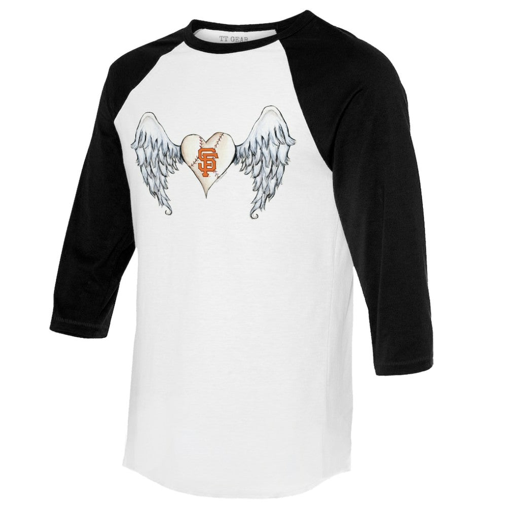 San Francisco Giants Tiny Turnip Women's Angel Wings 3/4-Sleeve Raglan T-Shirt - White/Black