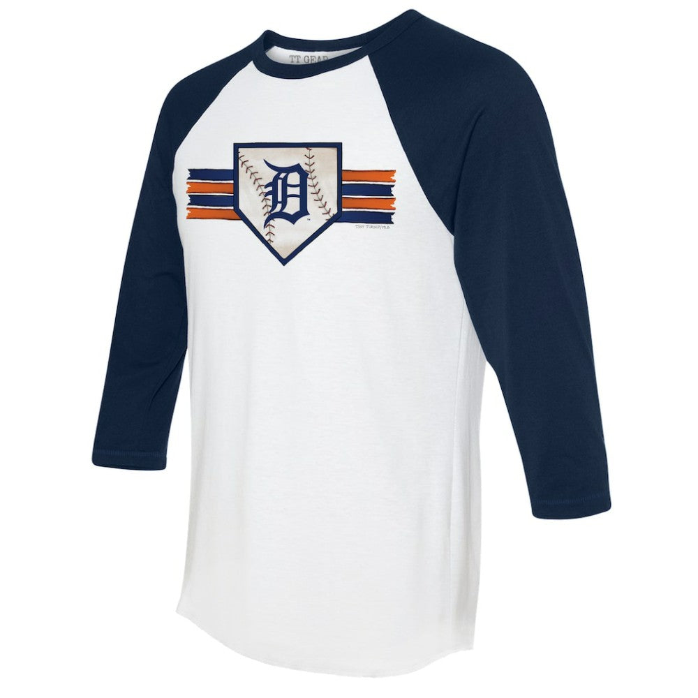Detroit Tigers Tiny Turnip Women's Base Stripe 3/4-Sleeve Raglan T-Shirt - White/Navy
