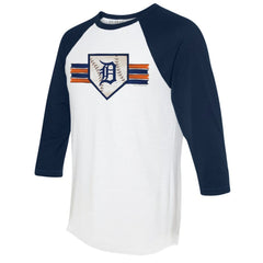 Detroit Tigers Tiny Turnip Women's Base Stripe 3/4-Sleeve Raglan T-Shirt - White/Navy