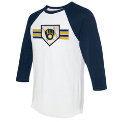 Milwaukee Brewers Tiny Turnip Women's Base Stripe 3/4-Sleeve Raglan T-Shirt - White/Navy