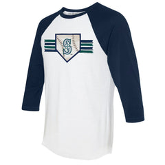 Seattle Mariners Tiny Turnip Women's Base Stripe 3/4-Sleeve Raglan T-Shirt - White/Navy