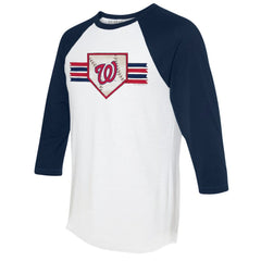 Washington Nationals Tiny Turnip Women's Base Stripe 3/4-Sleeve Raglan T-Shirt - White/Navy