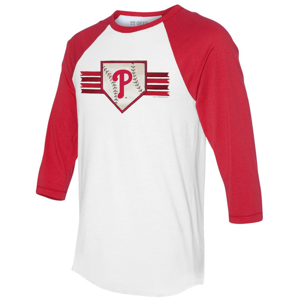 Philadelphia Phillies Tiny Turnip Women's Base Stripe 3/4-Sleeve Raglan T-Shirt - White/Red