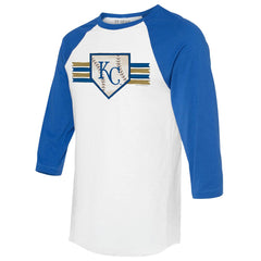 Kansas City Royals Tiny Turnip Women's Base Stripe 3/4-Sleeve Raglan T-Shirt - White/Royal