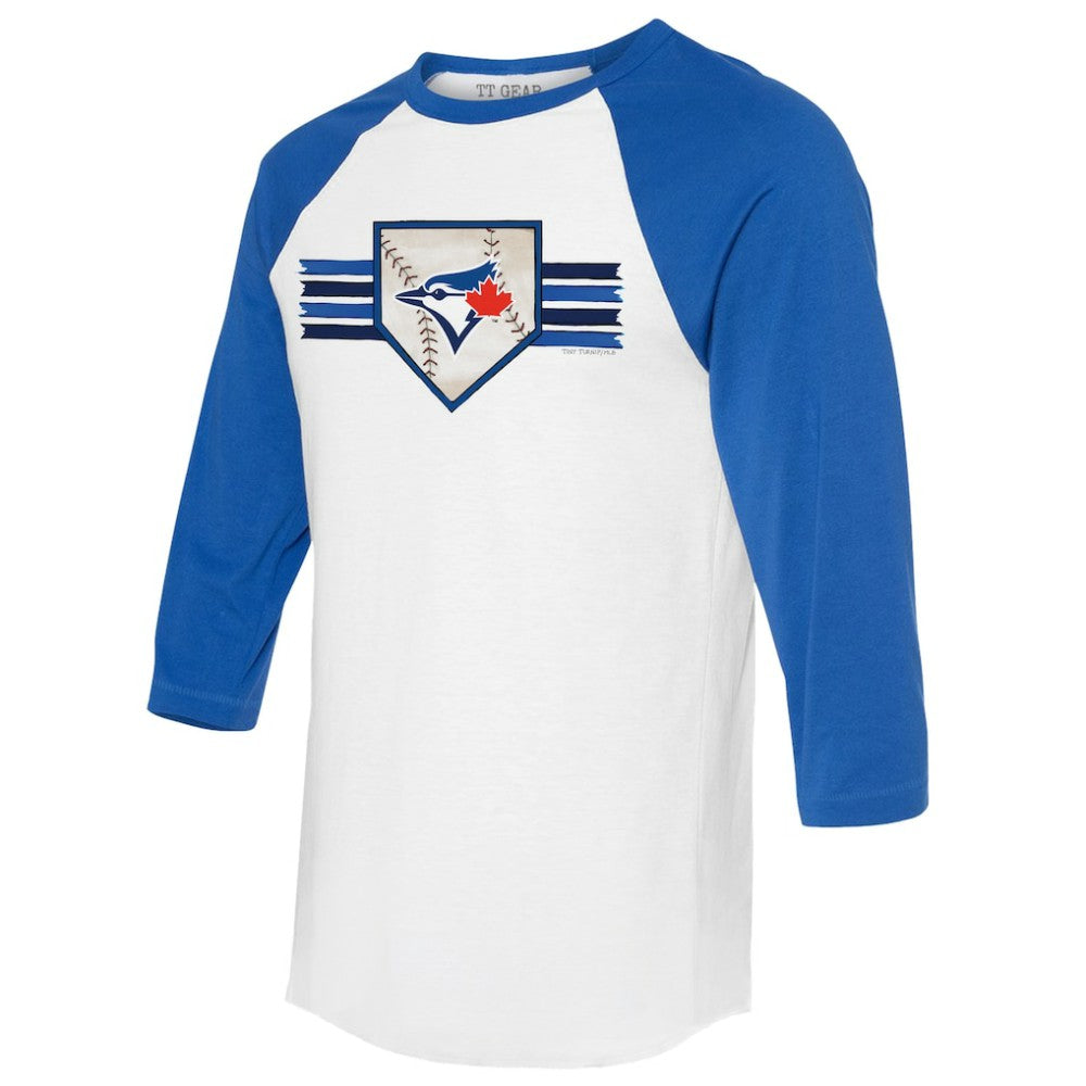 Toronto Blue Jays Tiny Turnip Women's Base Stripe 3/4-Sleeve Raglan T-Shirt - White/Royal