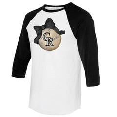 Colorado Rockies Tiny Turnip Women's Baseball Bow 3/4-Sleeve Raglan T-Shirt - White/Black