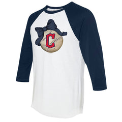 Cleveland Guardians Tiny Turnip Women's Baseball Bow 3/4-Sleeve Raglan T-Shirt - White/Navy