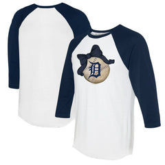 Detroit Tigers Tiny Turnip Women's Baseball Bow 3/4-Sleeve Raglan T-Shirt - White/Navy