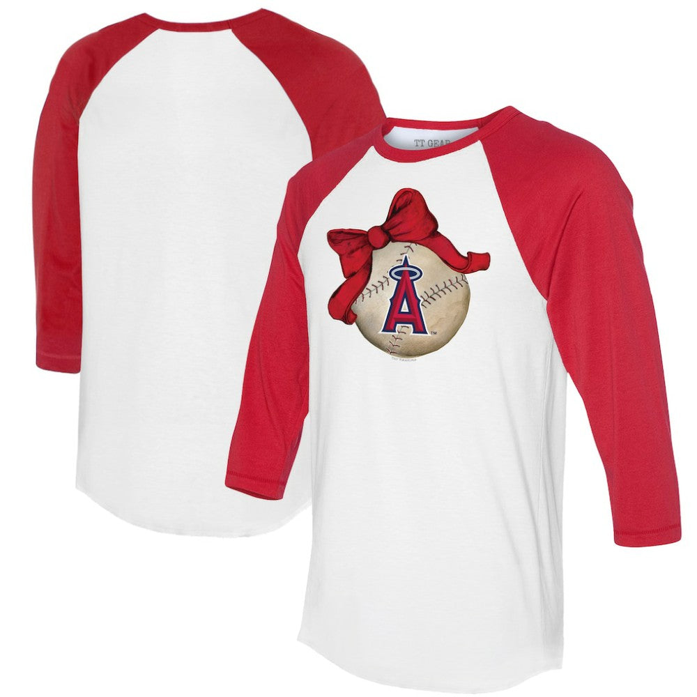 Los Angeles Angels Tiny Turnip Women's Baseball Bow 3/4-Sleeve Raglan T-Shirt - White/Red