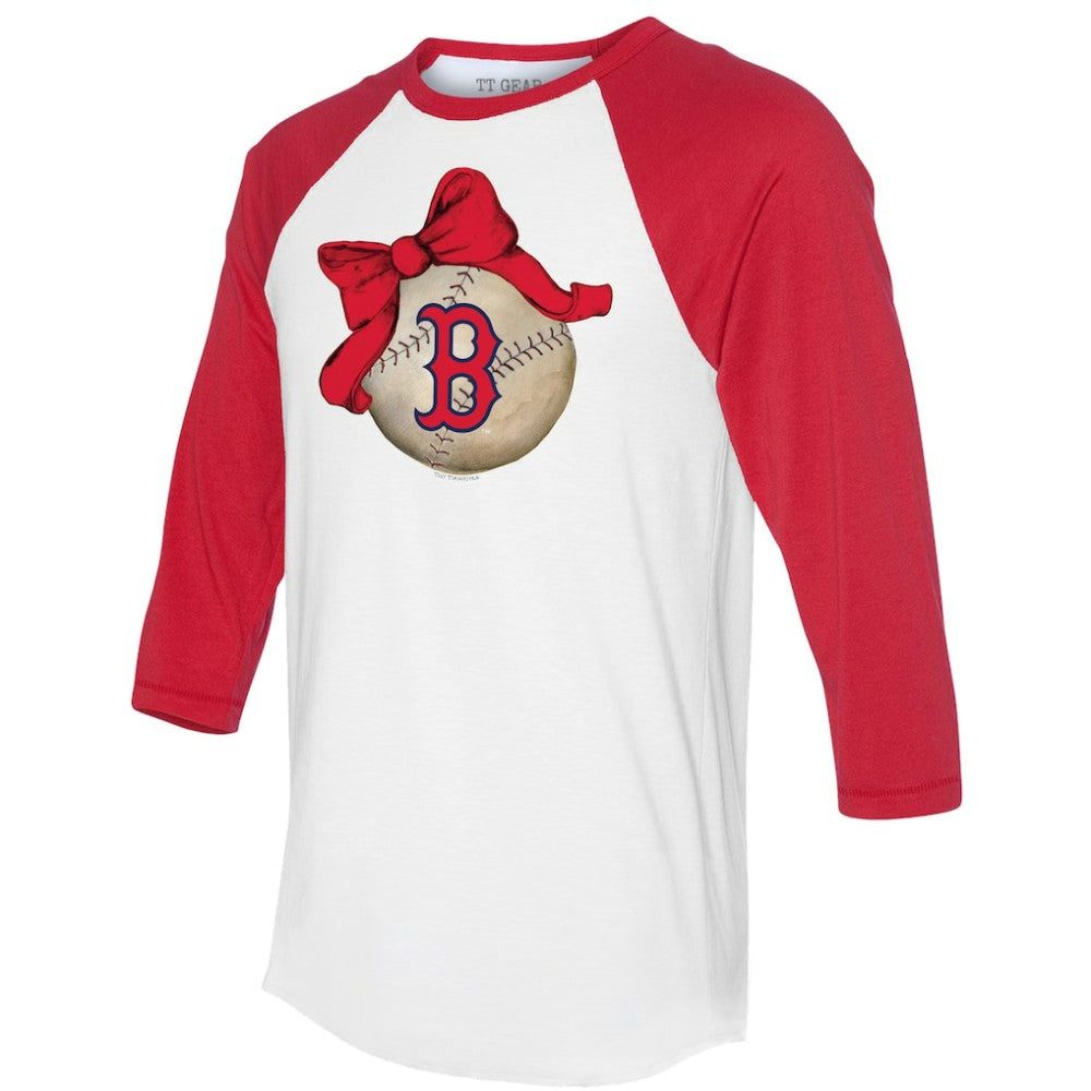 Boston Red Sox Tiny Turnip Women's Baseball Bow 3/4-Sleeve Raglan T-Shirt - White/Red
