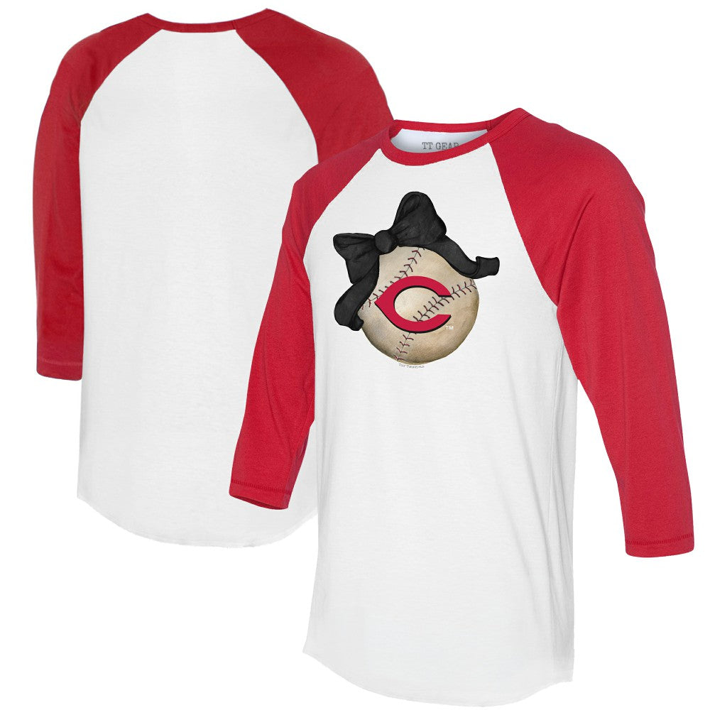 Cincinnati Reds Tiny Turnip Women's Baseball Bow 3/4-Sleeve Raglan T-Shirt - White/Red