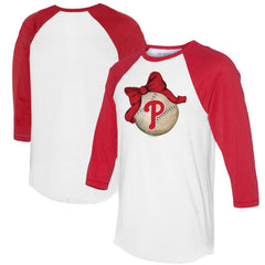 Philadelphia Phillies Tiny Turnip Women's Baseball Bow 3/4-Sleeve Raglan T-Shirt - White/Red