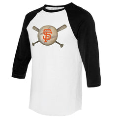 San Francisco Giants Tiny Turnip Women's Baseball Cross Bats 3/4-Sleeve Raglan T-Shirt - White/Black