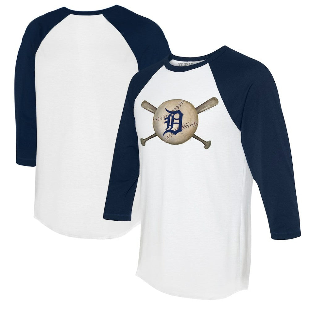 Detroit Tigers Tiny Turnip Women's Baseball Cross Bats 3/4-Sleeve Raglan T-Shirt - White/Navy