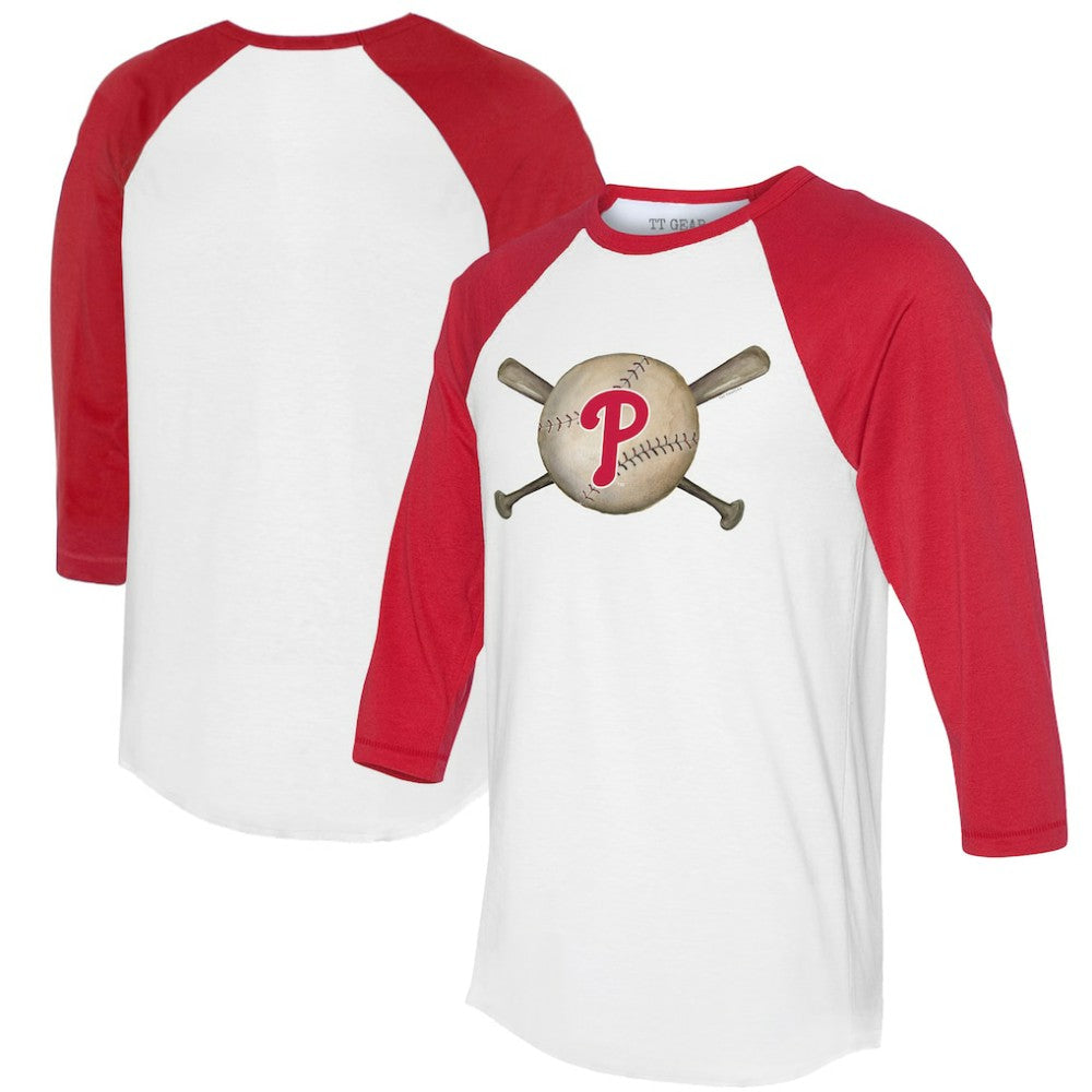 Philadelphia Phillies Tiny Turnip Women's Baseball Cross Bats 3/4-Sleeve Raglan T-Shirt - White/Red