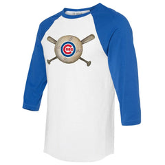 Chicago Cubs Tiny Turnip Women's Baseball Cross Bats 3/4-Sleeve Raglan T-Shirt - White/Royal