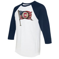 Cleveland Guardians Tiny Turnip Women's Baseball Flag 3/4-Sleeve Raglan T-Shirt - White/Navy